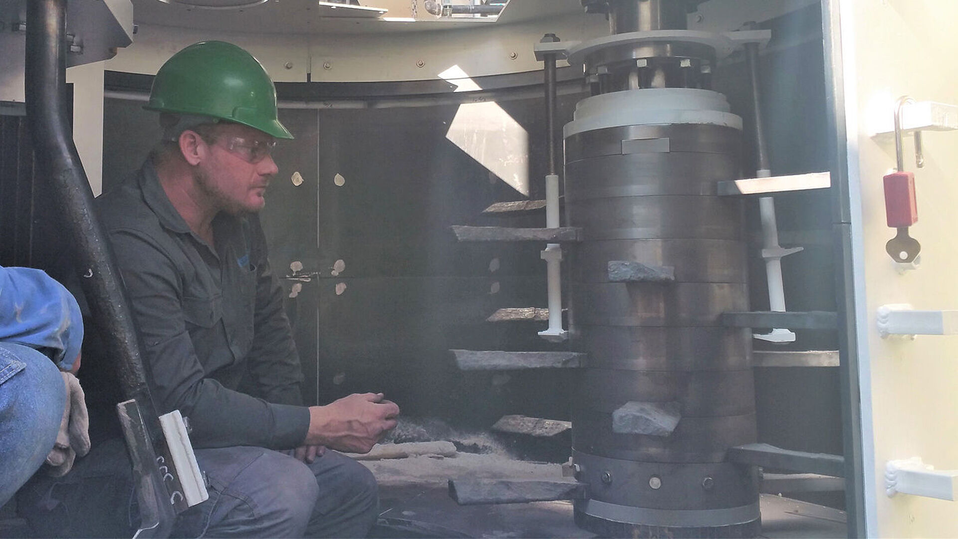 Technician inside EIRICH mixer