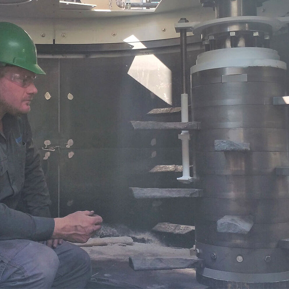 Technician inside EIRICH mixer