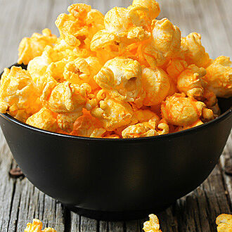 Bowl with cheese-flavored popcorn